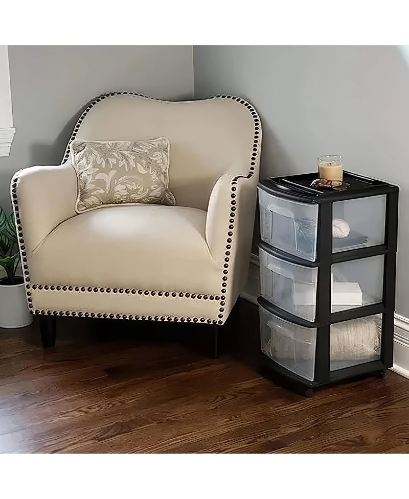 Homz Plastic 3 Drawer Medium Storage Tower, Clear Drawers and Black Frame (2 Pack)