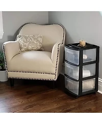 Homz Plastic 3 Drawer Medium Storage Tower, Clear Drawers and Black Frame (2 Pack)