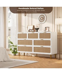 homfan Rattan 5-Drawer Tall Dresser, Wooden Chest with Deep Drawers and Wide Top for Bedroom, Living Room Hallway