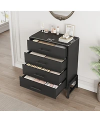 homfan 29.5" 4-Drawer Narrow Tall Cabinet, Freestanding Wooden Storage Unit with Metal Handles for Home Use