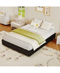 homfan Upholstered Low Platform Bed Frame with Round Wood Legs, No Headboard, Slat Support