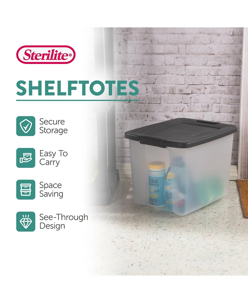 Sterilite ShelfTotes 50 Quart Clear Latched Plastic Storage Container, (12 Pack)