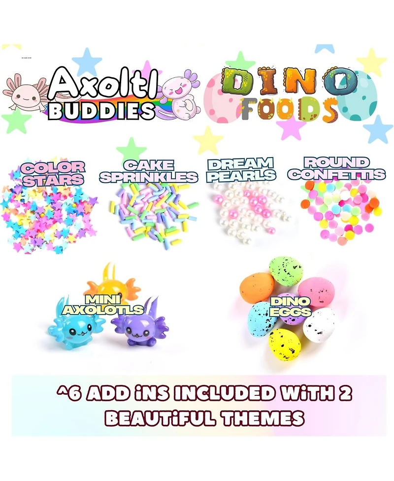 ToysButtyFINOCLAY Axolotl Slime Kit,2 Pack Colorful Cloud and Foam Slime for Kids, Scented Premade Slime Pack with Glow in The Dark Tiny Animal