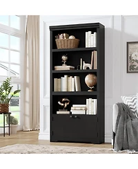 gaomon 5 Tier Bookshelf Farmhouse Bookcase with 2 Doors Adjustable Shelves Anti-Slip for Home Office Living Room, Study