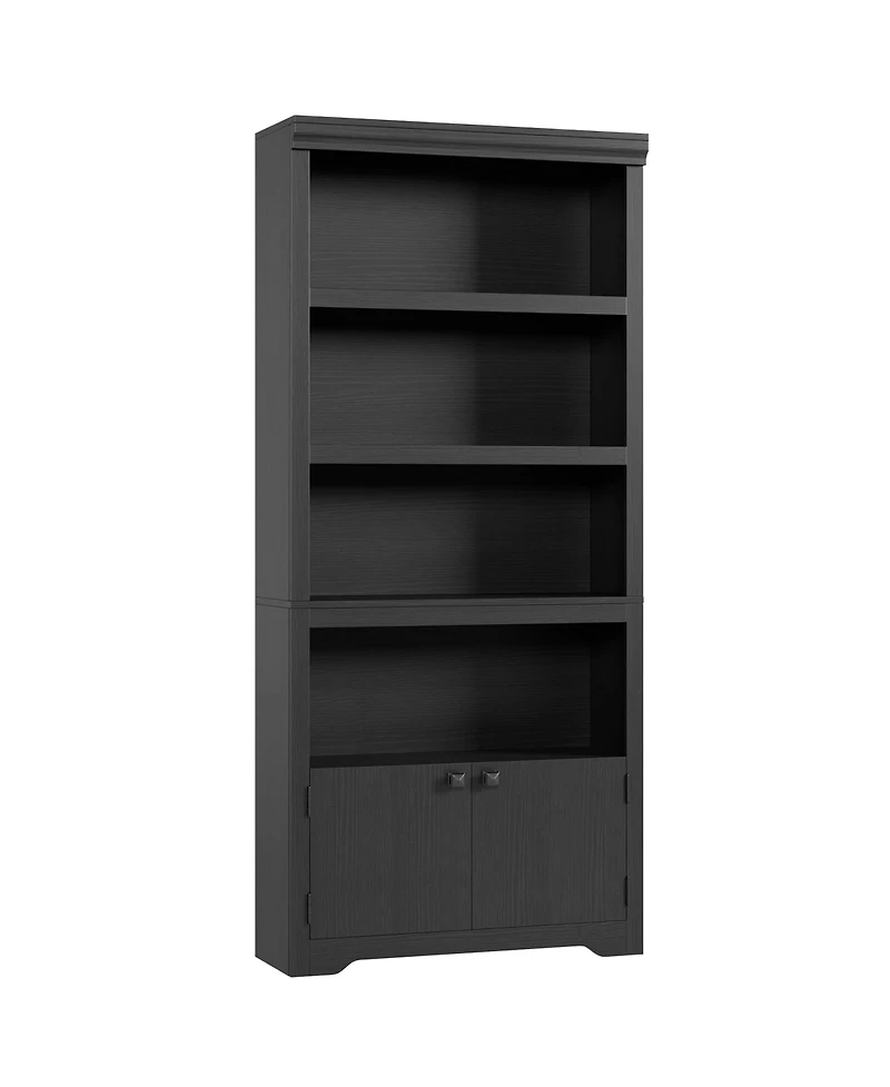 gaomon 5 Tier Bookshelf Farmhouse Bookcase with 2 Doors Adjustable Shelves Anti-Slip for Home Office Living Room, Study