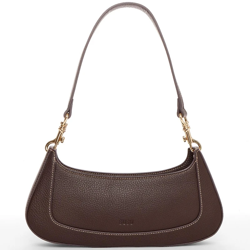 Susu Women's Pebbled Leather Baguette Shoulder Bag East West Crescent Hobo Purse