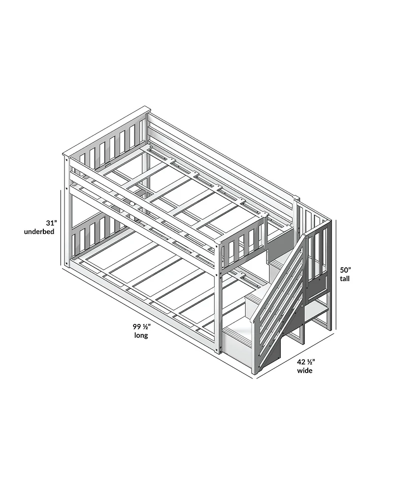 Max & Lily Low Twin over Twin Bunk with Stairs and Guard Rail