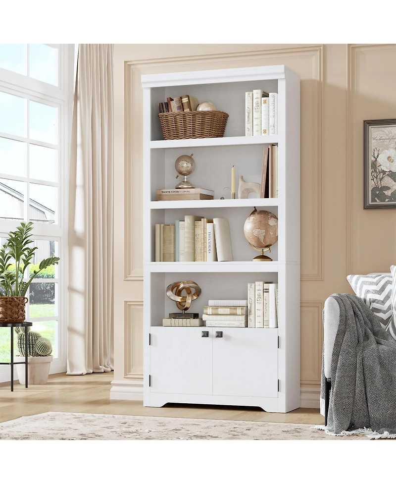 gaomon 5 Tier Bookshelf Farmhouse Bookcase with 2 Doors Adjustable Shelves Anti-Slip for Home Office Living Room, Study