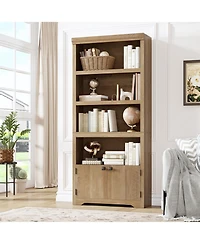gaomon 5 Tier Bookshelf Farmhouse Bookcase with 2 Doors Adjustable Shelves Anti-Slip for Home Office Living Room, Study