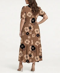 Taylor Plus Printed Split V-Neck Maxi Dress