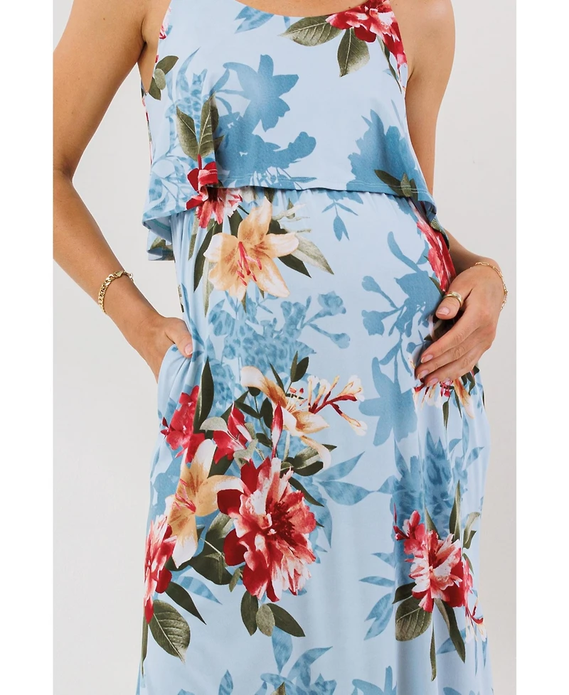 Hello Miz Maternity Floral Maxi Dress with Nursing Access and Pockets
