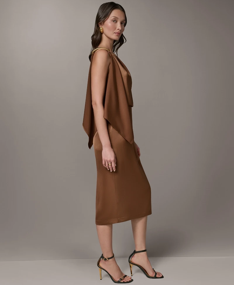 Donna Karan New York Women's Satin Square Neck Midi Sheath Dress