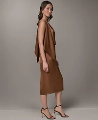 Donna Karan New York Women's Satin Square Neck Midi Sheath Dress