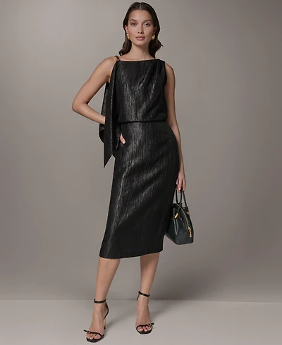 Donna Karan New York Women's Crinkle Satin Square Neck Midi Sheath Dress