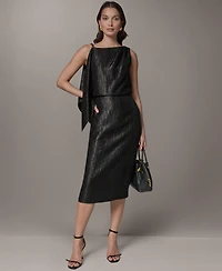 Donna Karan New York Women's Crinkle Satin Square Neck Midi Sheath Dress