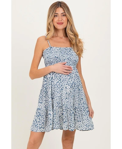 Pinkblush Maternity Blue Floral Smocked Sleeveless Mini Dress