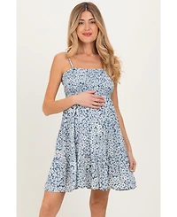 Pinkblush Maternity Blue Floral Smocked Sleeveless Mini Dress