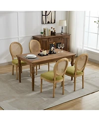 Clihome French Style Solid Wood Frame Antique Painting Linen Fabric Rattan Back Dining Chair,Set of 2