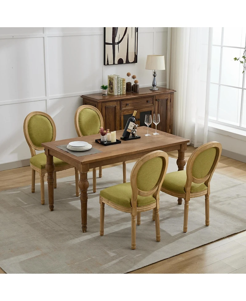 Clihome French Style Solid Wood Frame Antique Painting Linen Fabric Back Dining Chair,Set of 2