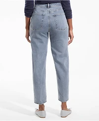 Lands' End Petite Soft Denim Mid Rise Relaxed Straight Crop Patchwork Jeans