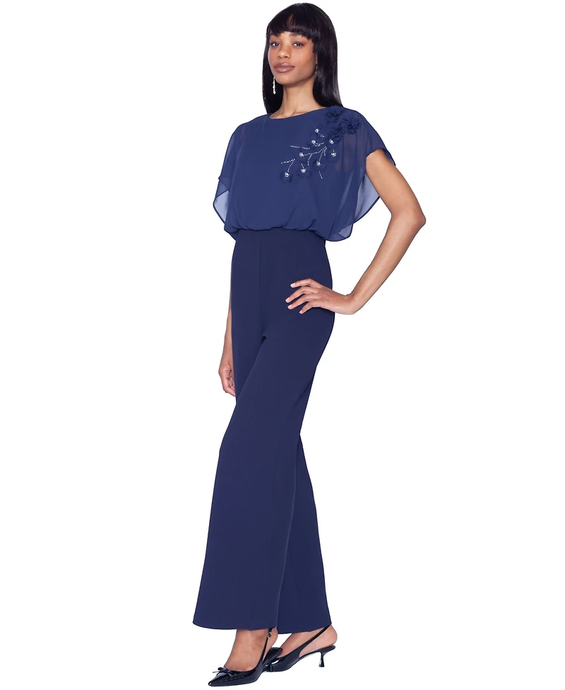 White Tie by Shani Women's Floral Applique Jumpsuit