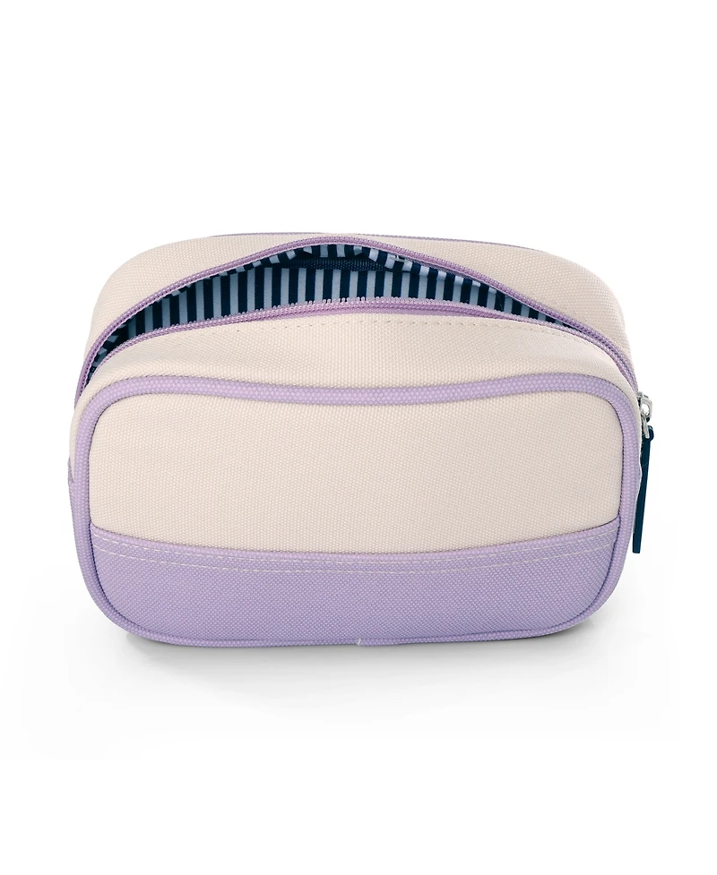 Lands' End Medium Rectangular Dopp Kit for Travel, Striped Canvas Toiletry Bag with Top Zip