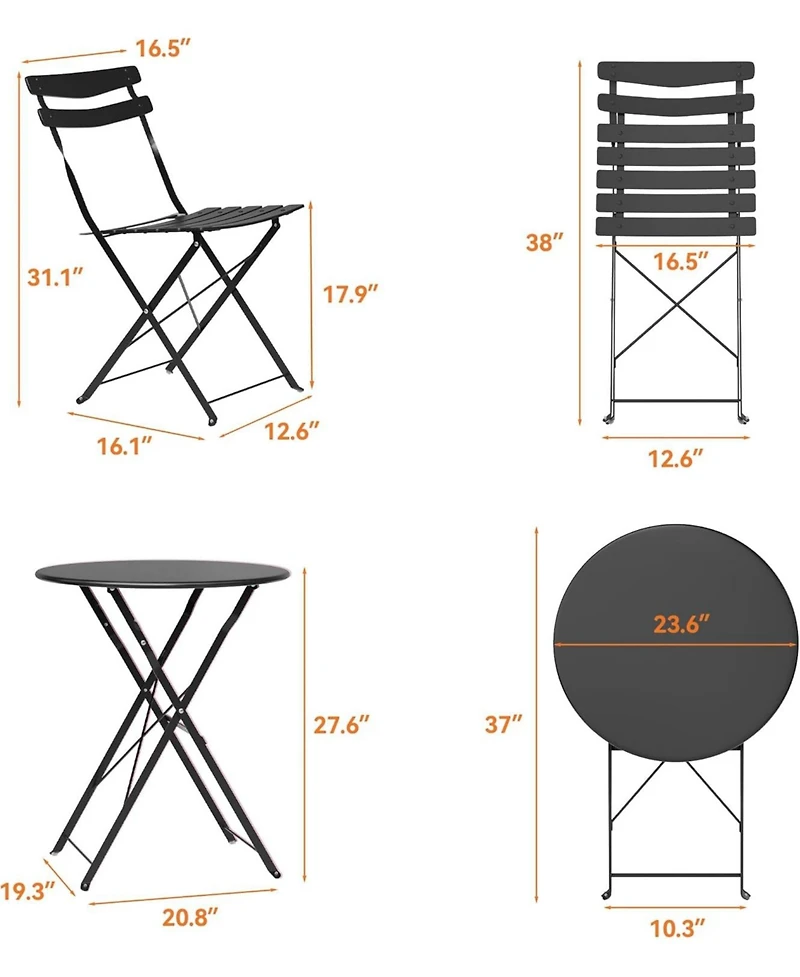 gaomon Folding Bistro Set 3pcs 2 Chairs and 1 Table, Outdoor Space-Saving Patio Furniture Set, Foldable Balcony Table for Garden