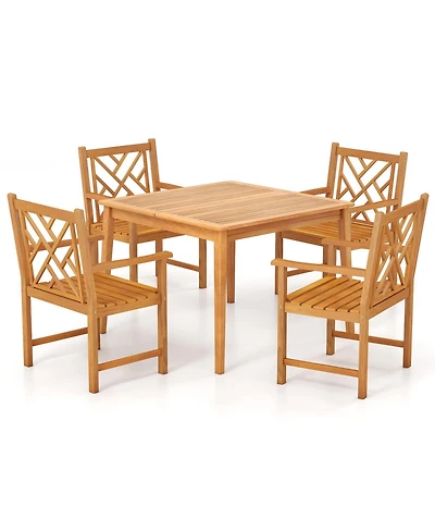 Slickblue Outdoor Dining Set 5 Piece Wood Square Table with Chairs