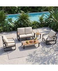 Tribesigns 5-Piece Outdoor Patio Furniture Set with 2 Chairs, 1 Loveseat, Coffee Table and Side Table,Modern Conversation for Poolside