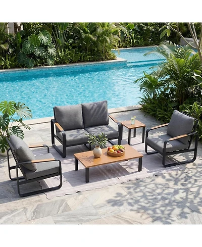 Tribesigns 5-Piece Outdoor Patio Furniture Set with 2 Chairs, 1 Loveseat, 1 Coffee Table and 1 Side Table,Modern Outdoor Conversation Set for Poolside