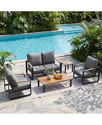 Tribesigns 5-Piece Outdoor Patio Furniture Set with 2 Chairs, 1 Loveseat, 1 Coffee Table and 1 Side Table,Modern Outdoor Conversation Set for Poolside