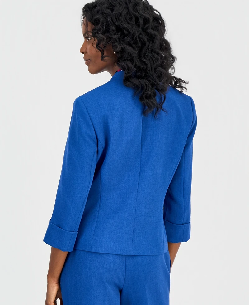 Kasper Women's Collarless Zip-Pocket Cuffed-Sleeve Jacket