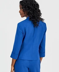Kasper Women's Collarless Zip-Pocket Cuffed-Sleeve Jacket