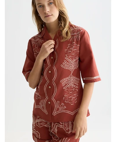 Scotch & Soda Women's Embroidered Short Sleeved Fitted Shirt