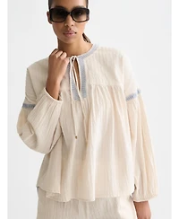 Scotch & Soda Women's Cotton Crepe Blouse with Embroidered Top