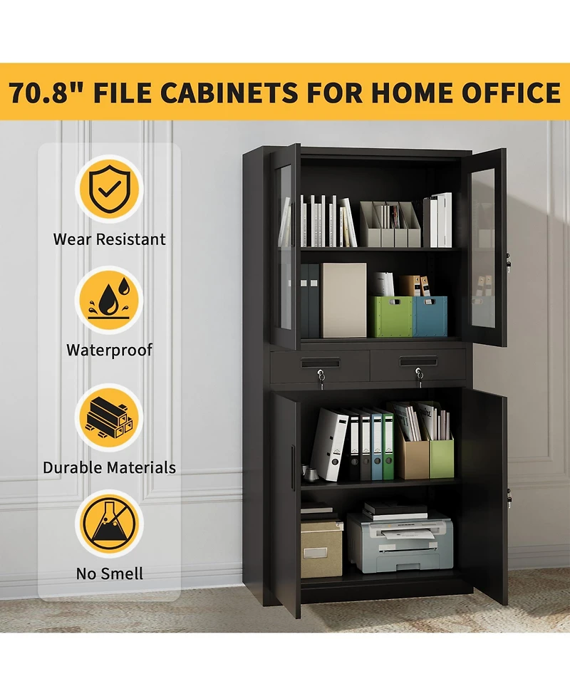 gaomon 72" Heavy Duty Metal Storage Cabinet with Locking Doors and 2 Drawers for Home, Garage