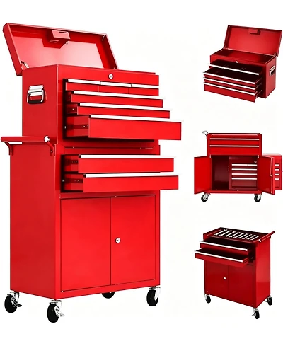 gaomon 2-in-1 8-Drawer Rolling Tool Chest and Cabinet, Mobile Metal Toolbox Organizer Storage for Garage
