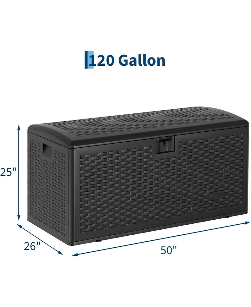 Gaomon 120 Gallon Waterproof Resin Deck Box, Lockable Outdoor Storage with Hydraulic Rod