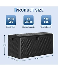 Gaomon 99 Gallon Waterproof Resin Deck Box, Lockable Storage Container for Patio Furniture and Tools - Outdoor Bin Pool Garden