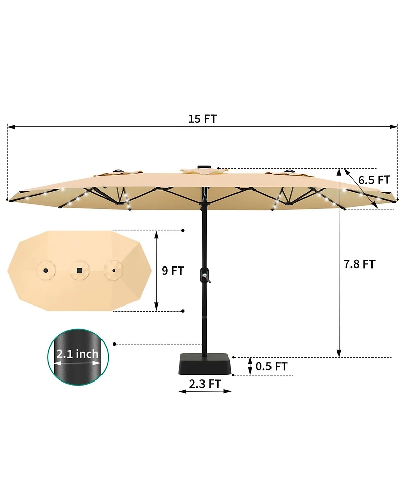 Gaomon Extra Large Double Sided Lighted Patio Umbrella with Weighted Base for Outdoor Entertaining