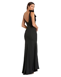 Mac Duggal Petite Sleeveless V Neck Bow Detail Mermaid Gown