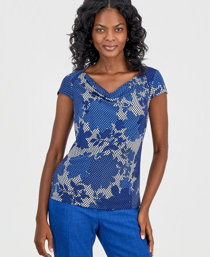 Kasper Petite Cowl Neck Cap-Sleeve Blouse