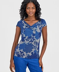 Kasper Petite Cowl Neck Cap-Sleeve Blouse