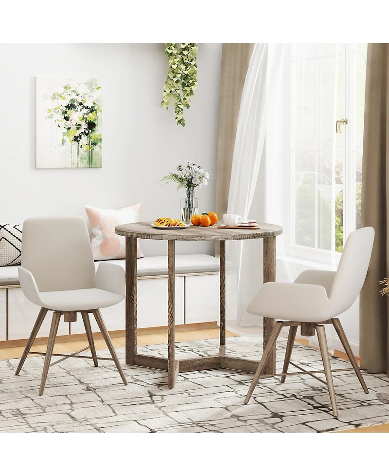 Slickblue Small Round Wood Dining Table 36 Inch Seats 2-4 Pedestal Base