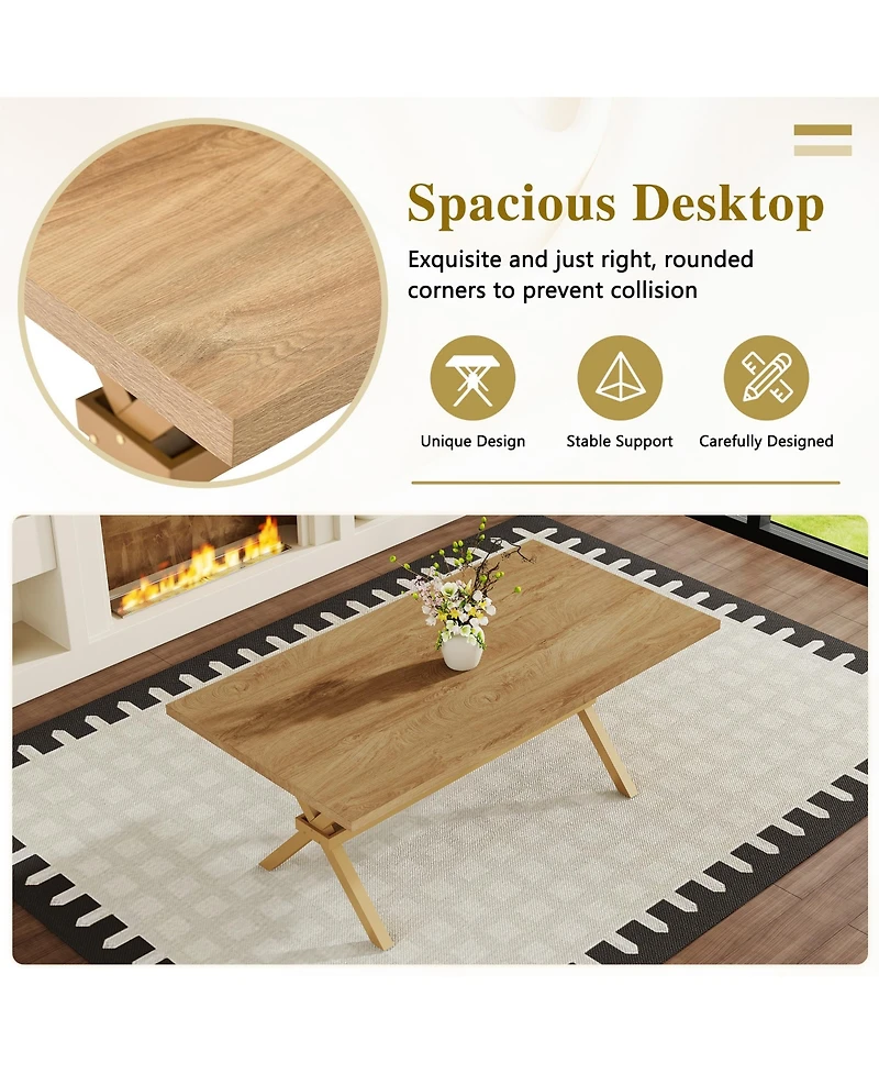 Rainsken 71" 35.4" Dining Table for 6-8 People - Mdf Splicing Desktop, X-Shaped Metal Frame, Dining Table with Storage Shelves for Dining Room