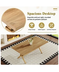 Rainsken 71" 35.4" Dining Table for 6-8 People - Mdf Splicing Desktop, X-Shaped Metal Frame, Dining Table with Storage Shelves for Dining Room