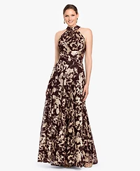 Betsy & Adam Women's Foil Halter Neck Gown