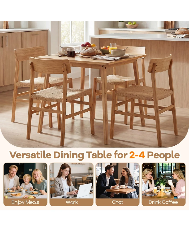 Gymax Square Bamboo Dining Table for 2-4 People Dinner Table for Dining Room
