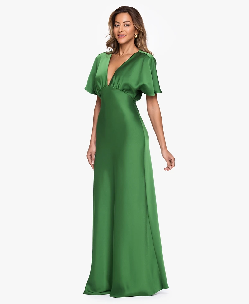 Betsy & Adam Women's V-Neck Flutter-Sleeve Gown