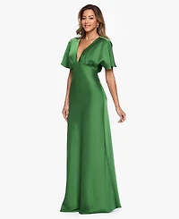 Betsy & Adam Women's V-Neck Flutter-Sleeve Gown